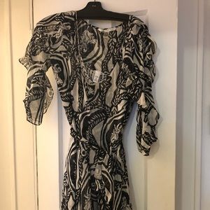 DVF Black/white tropical print belted dress